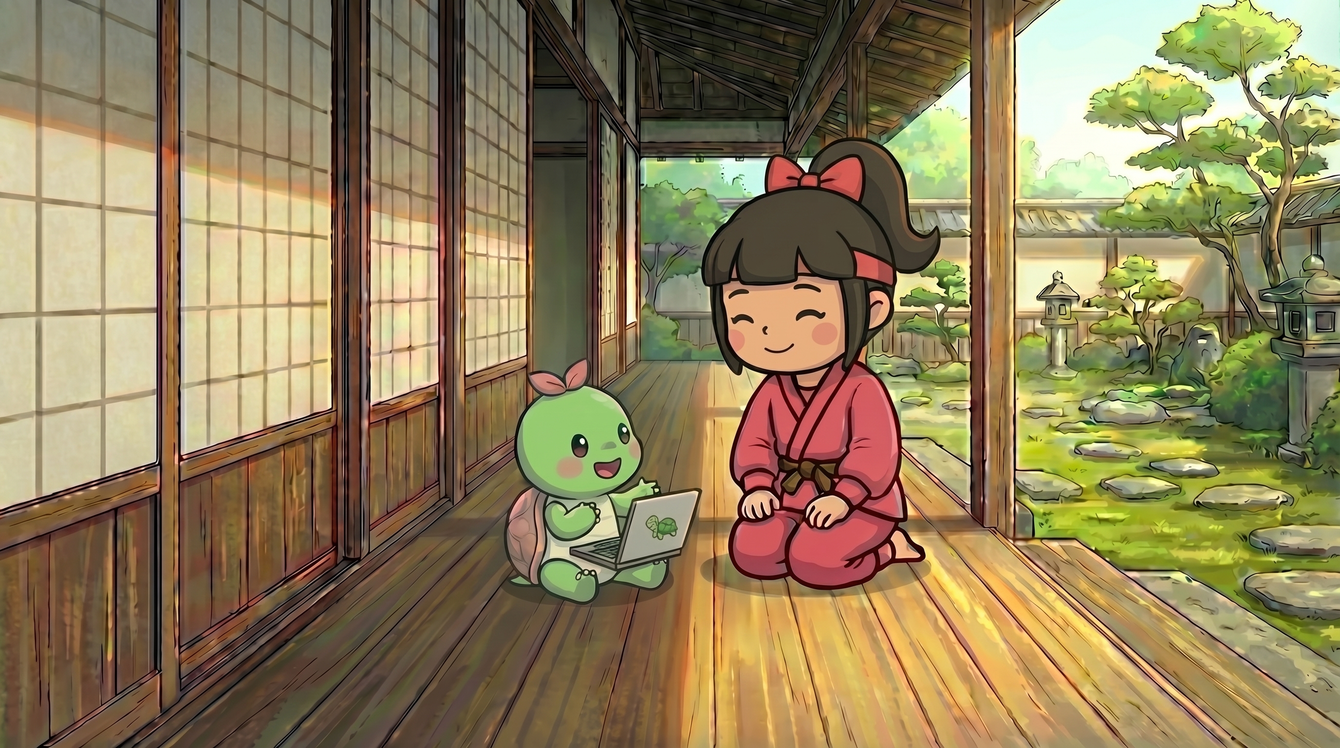 タルトとりょーさんが縁側でAI活用中